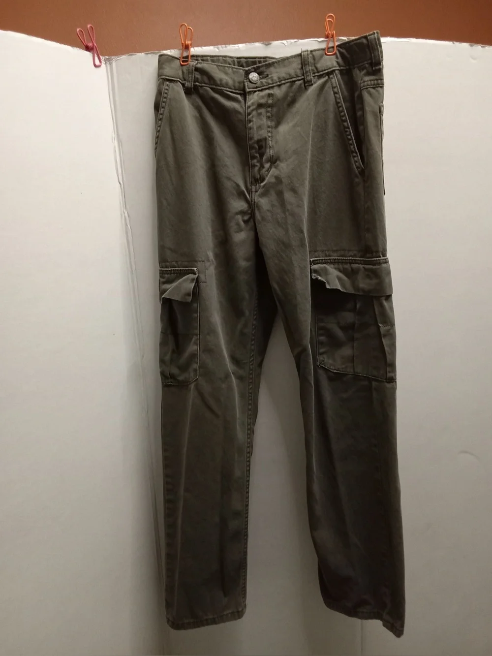 Boys Size 16 Regular Cargo Pants Olive Green Brown 100% Cotton E7
